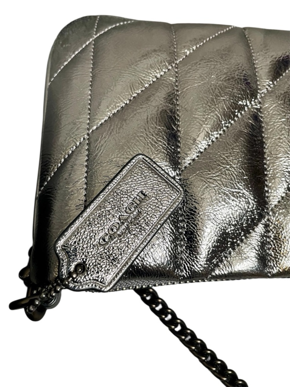 Coach Metallic Quilted 3-Way Shoulder Bag Wristlet Clutch Pewter Anthracite New! - Picture 5 of 9